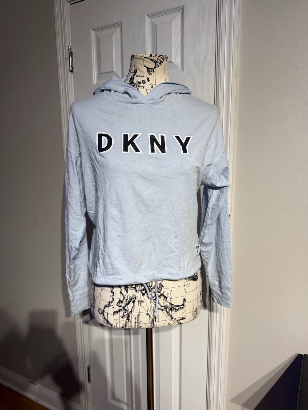 NWOT DKNY Oversized y2k Crop top Hood Sport active sweater drawstring cotton XS